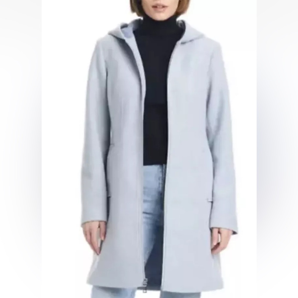 Vince Camuto Womens Faux Wool Hooded Full Zip Jacket Mid Length XXL NWT